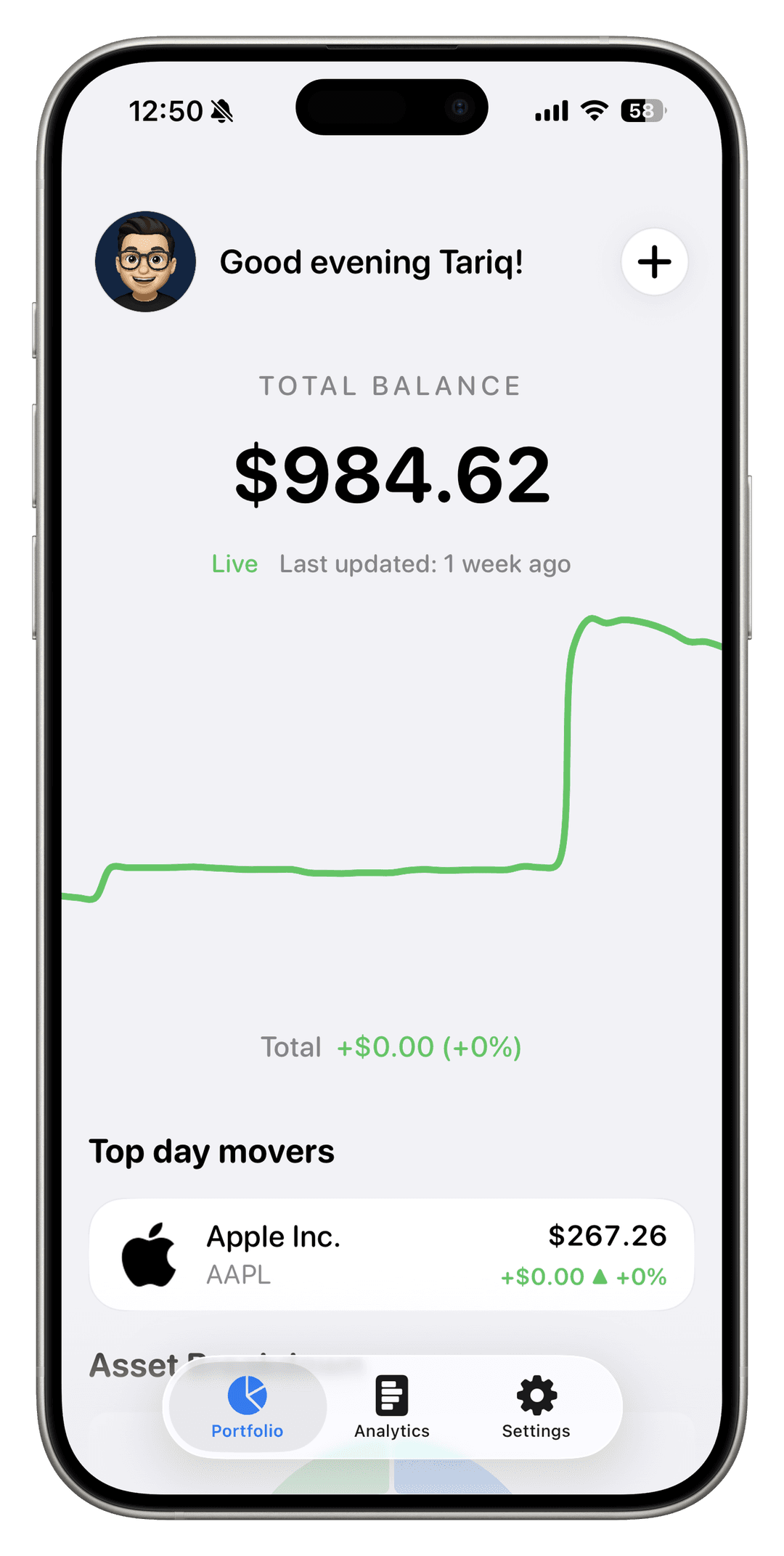 Vault Dashboard - Total balance with live portfolio chart